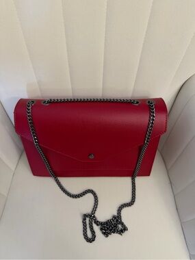 Structured Red Envelope Shoulder Bag with Chain Strap
